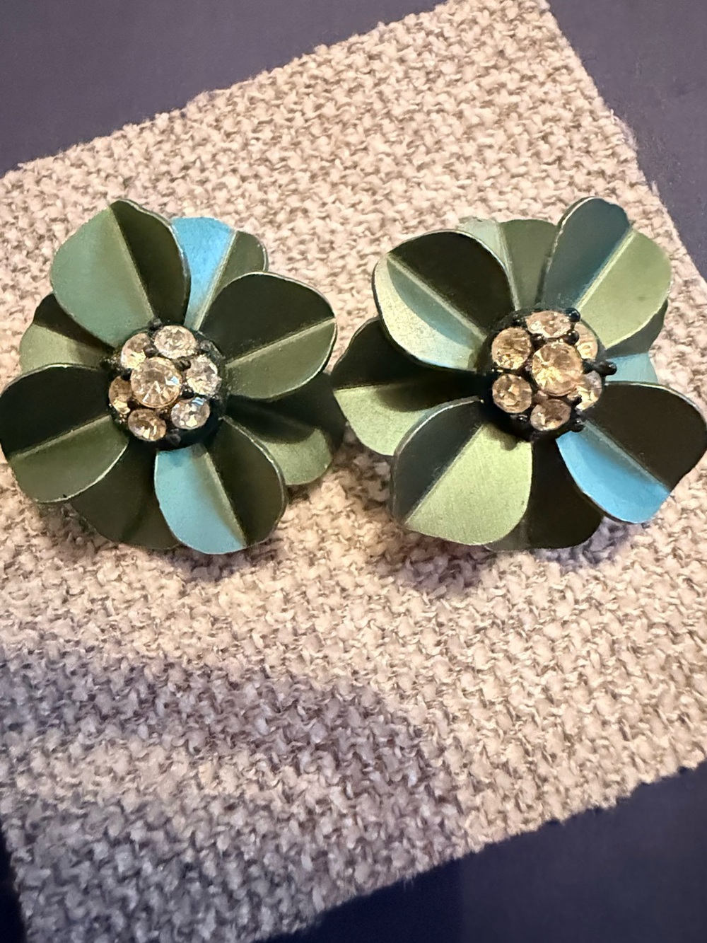 Green Floral Crystal Cluster Clip-On Earrings